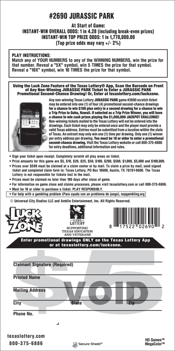 Image of Back of Jurassic Park Ticket