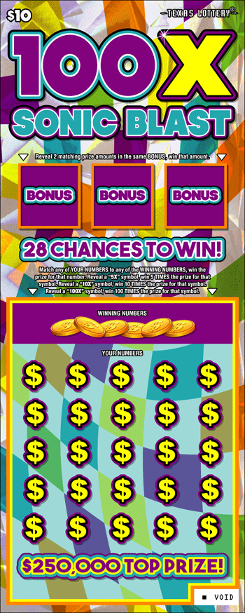 TX Lottery - 100X Sonic Blast (#2691) - scratch off odds