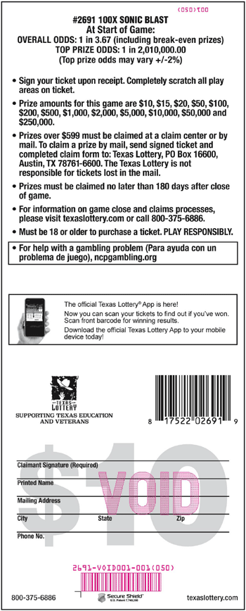 Image of Back of 100X Sonic Blast Ticket