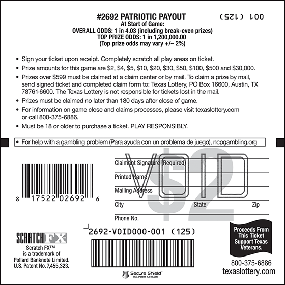 Image of Back of Patriotic Payout Ticket
