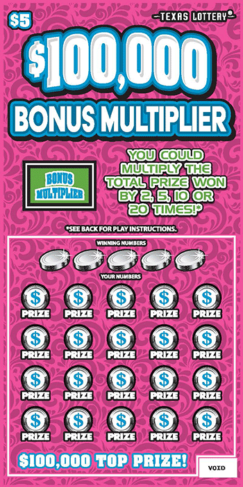 Image of Front of $100,000 Bonus Mulltiplier Ticket