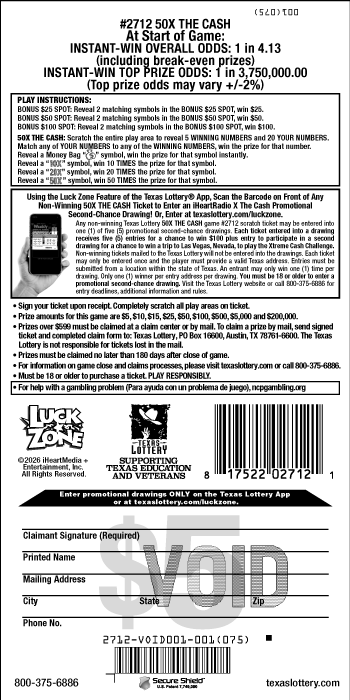 Image of Back of 50X The Cash Ticket