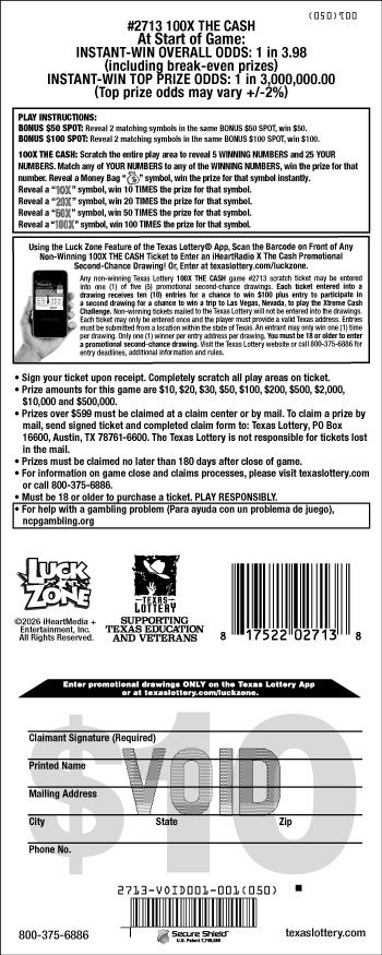 Image of Back of 100X The Cash Ticket