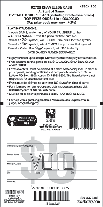 Image of Back of Chameleon Cash Ticket