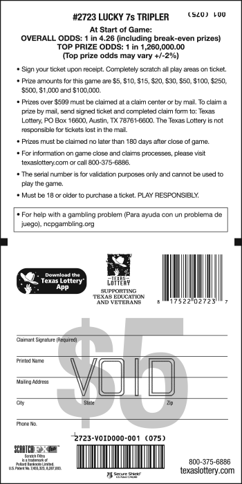 Image of Back of Lucky 7s Tripler Ticket