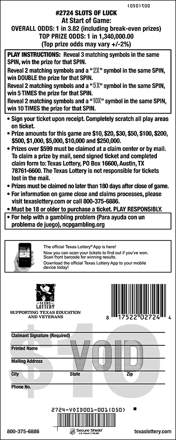 Image of Back of Slots of Luck Ticket