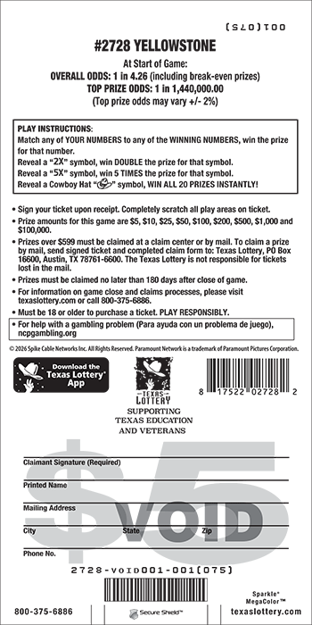 Image of Back of Yellowstone Ticket