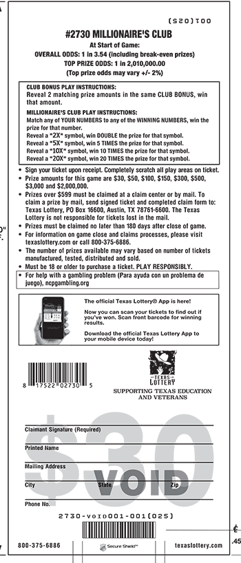 Image of Back of Millionaire's Club Ticket