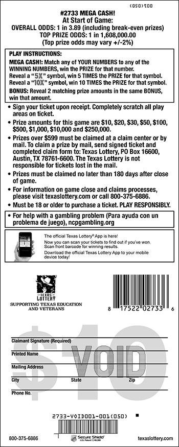 Image of Back of Mega Cash! Ticket