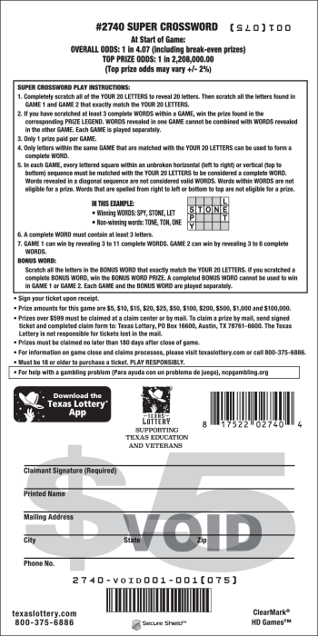 Image of Back of Super Crossword Ticket