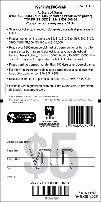 Image of Back of Ms.PAC-MAN Ticket