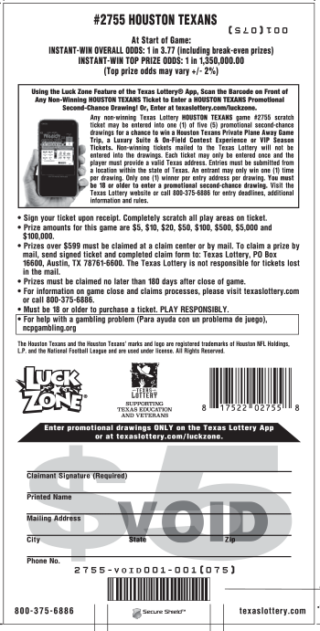 Image of Back of Houston Texans Ticket