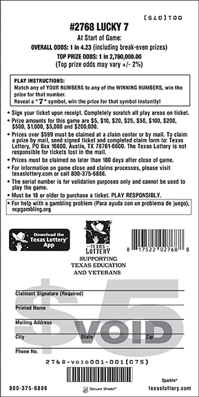Image of Back of Lucky 7 Ticket
