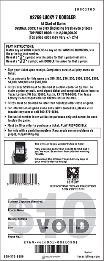 Image of Back of Lucky 7 Doubler Ticket