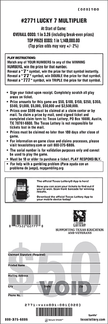 Image of Back of Lucky 7 Multiplier Ticket