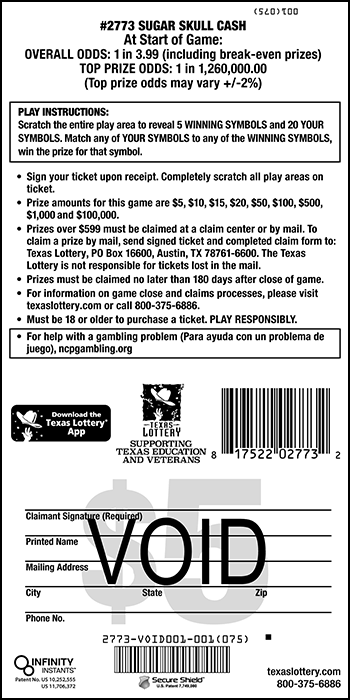 Image of Back of Sugar Skull Cash Ticket
