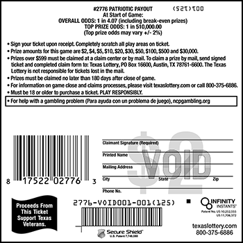 Image of Back of Patriotic Payout Ticket